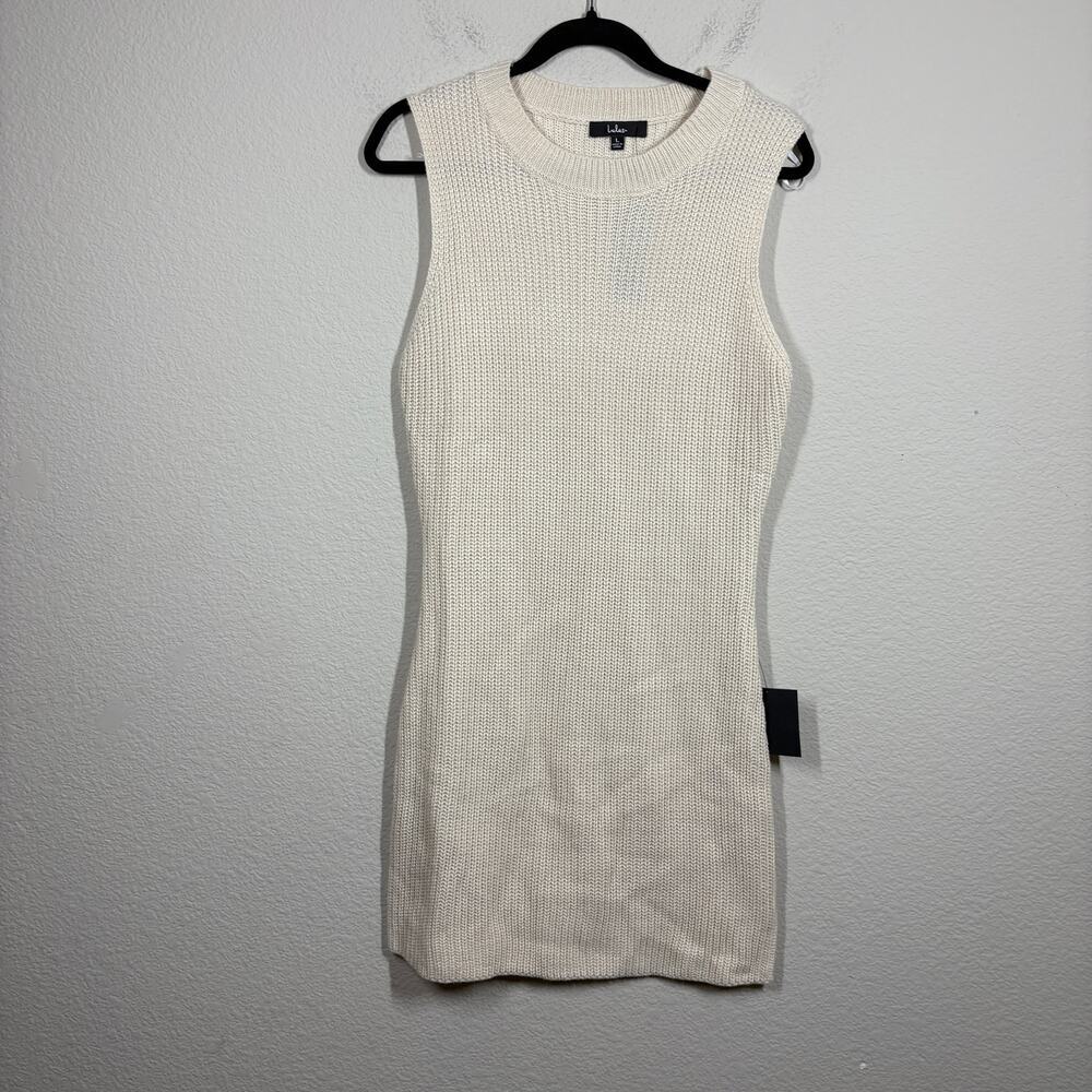 Lulus Size Large Ribbed Knit Bodycon Tank Mini Dress Tan Crew Neck Sleeveless